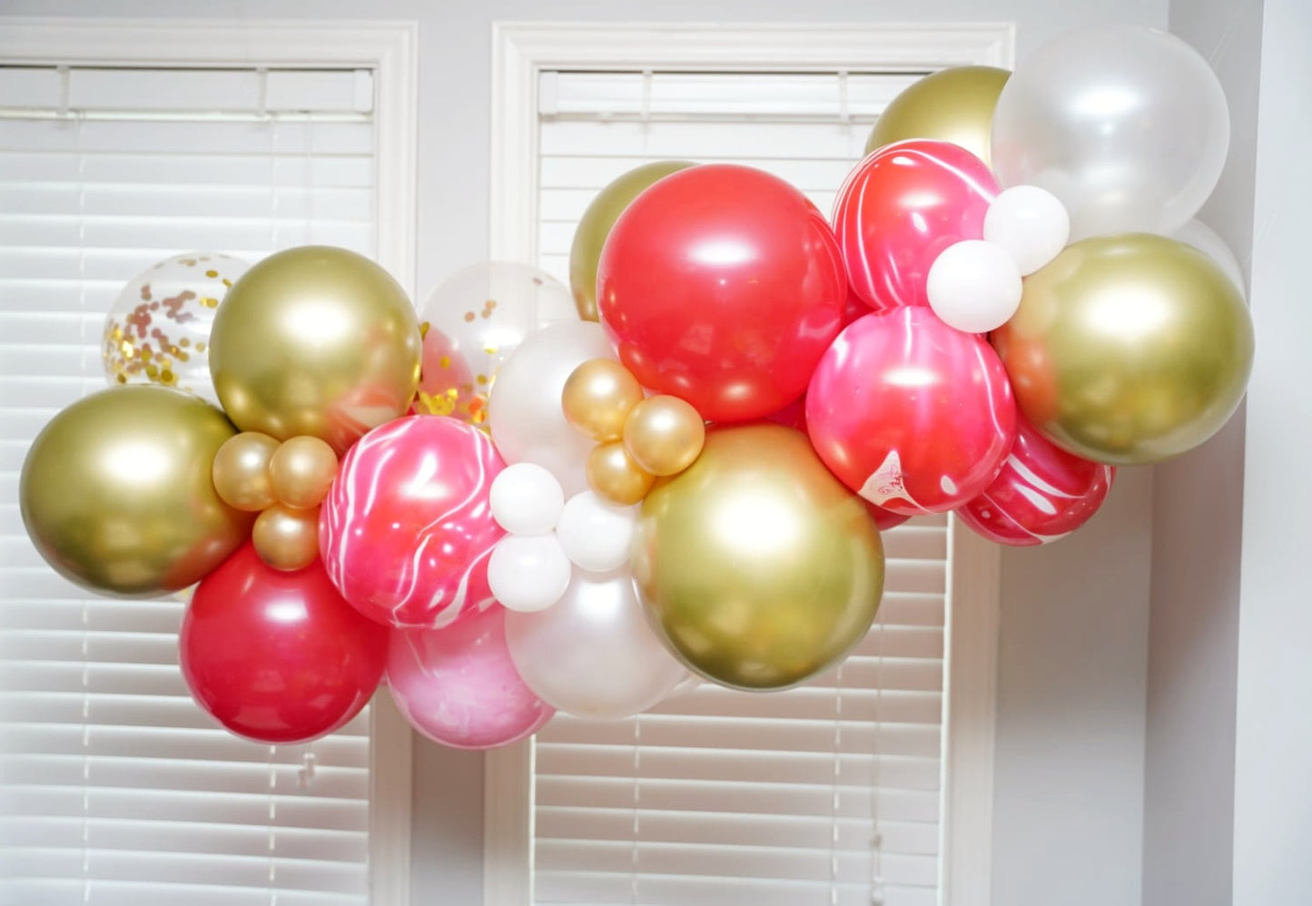 Red, Marble, White & Gold Confetti Balloon Garland Kit