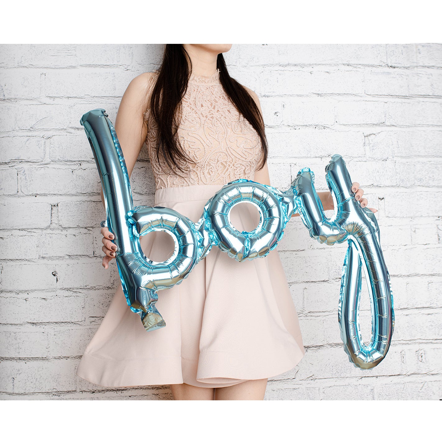 Baby Boy with Paper Fans Balloon Phrase Banner