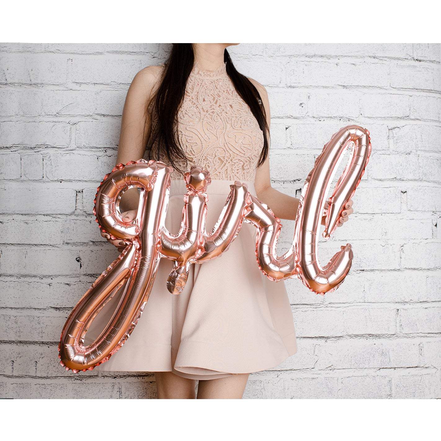 Baby Girl with Paper Fans Balloon Phrase Banner