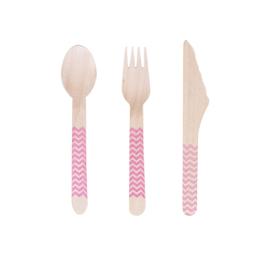 Pink Chevron Wooden Cutlery Set