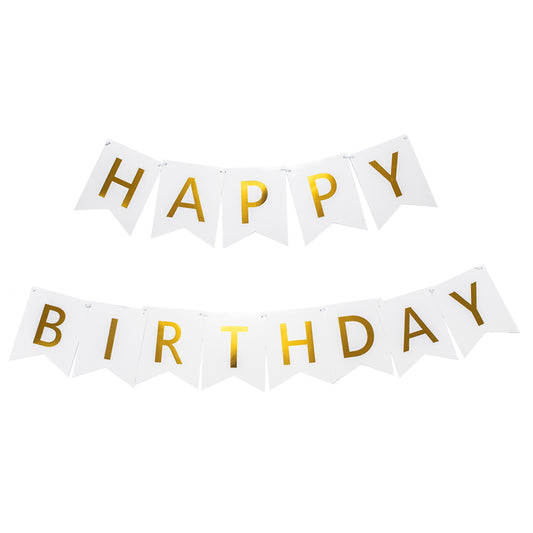 White and Gold Foiled Happy Birthday Banner