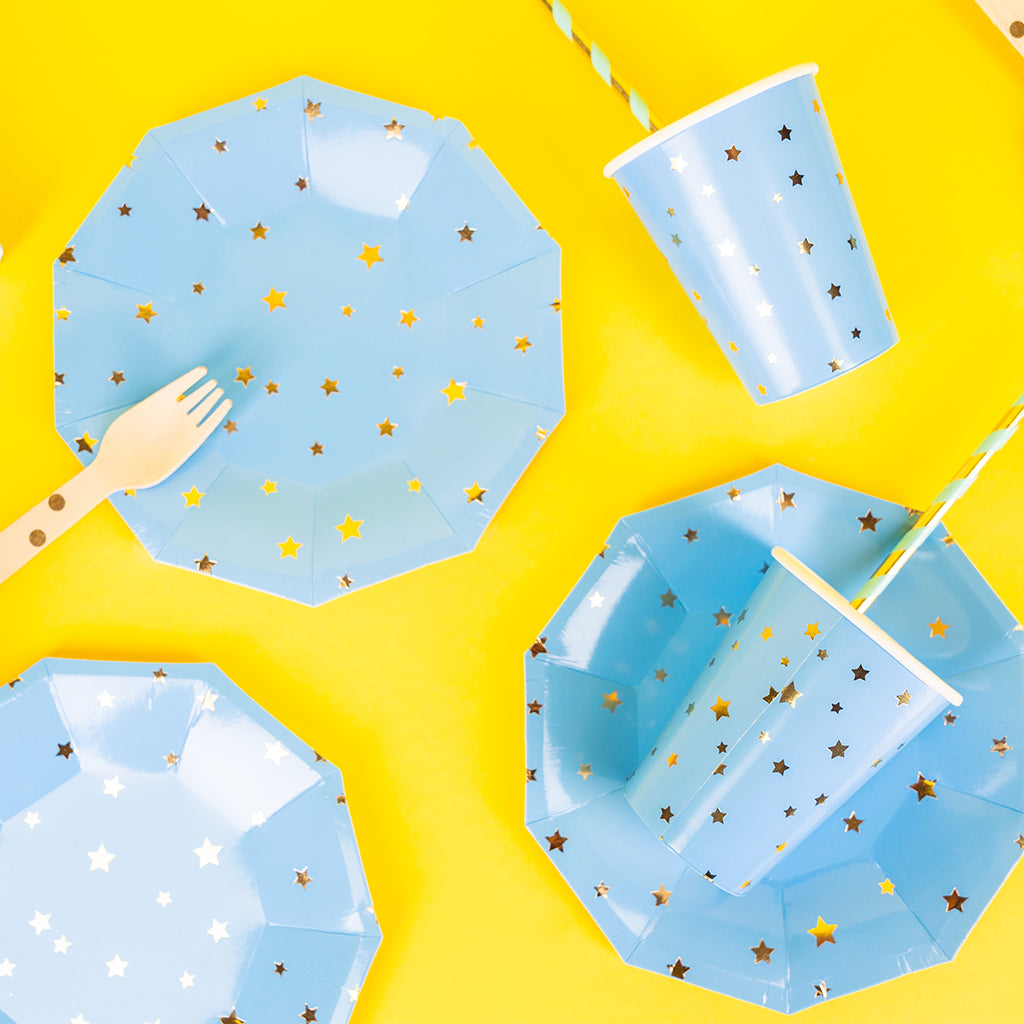 Blue and Gold Star Small Paper Plates