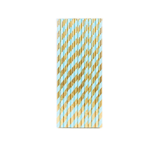 Blue and Gold Foil Striped Paper Straw
