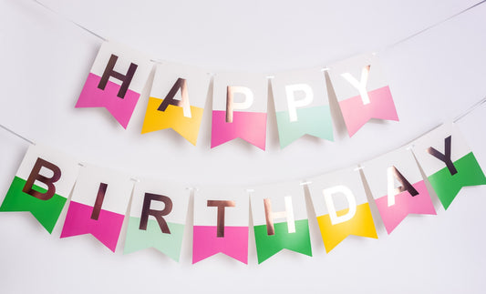 Color Block Foiled Happy Birthday Banner